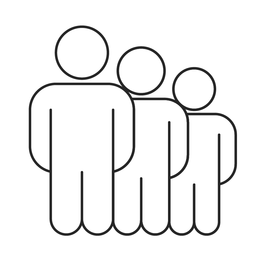 Outline of three people standing together.