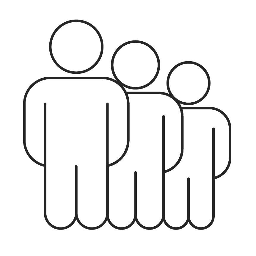 Outline of three people standing together.