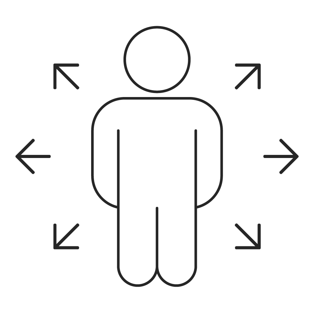 A person with arrows pointing in all directions.
