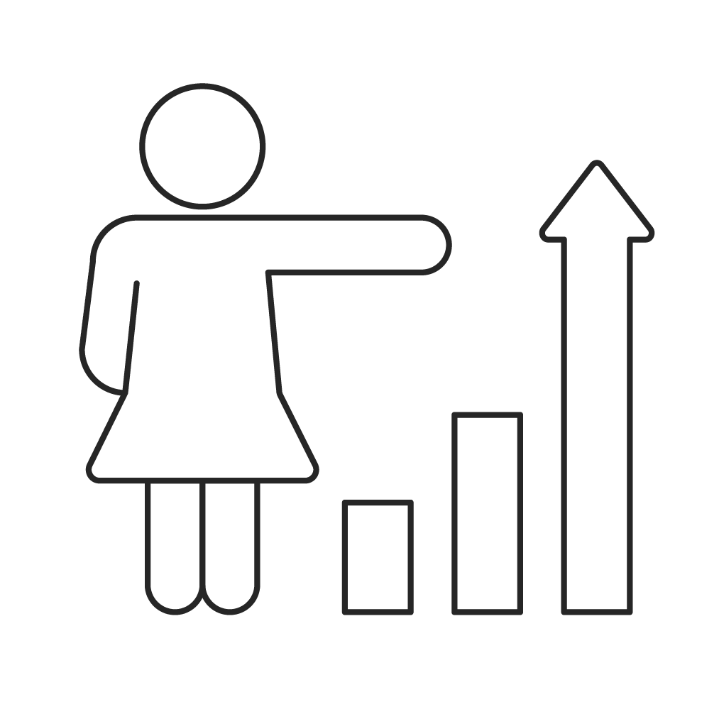 Person pointing at a bar graph with an arrow.